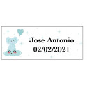 Caneca de cerâmica com motivo de elefante azul e etiqueta personalizada para batizado de bebê