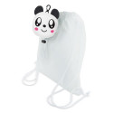 Mochila infantil dobrável com urso panda e caneta com pompom a condizer