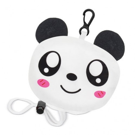 Mochila infantil dobrável com urso panda e caneta com pompom a condizer