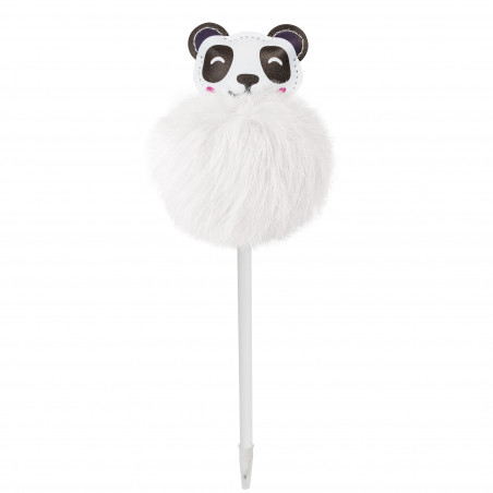 Mochila infantil dobrável com urso panda e caneta com pompom a condizer