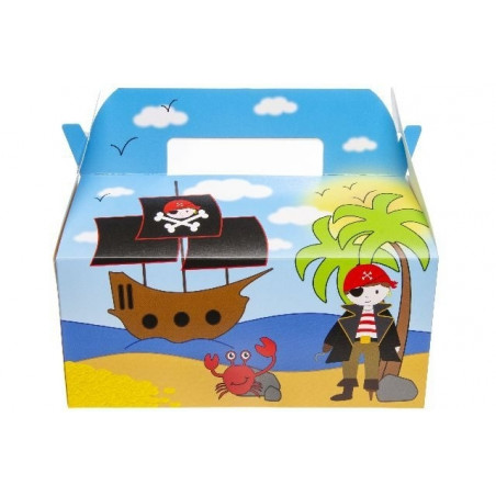 Caixa pirata com lápis selo e saco de doces para crianças