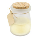 Vela aromática de coco com etiqueta personalizada de pomba para detalhes de convidados