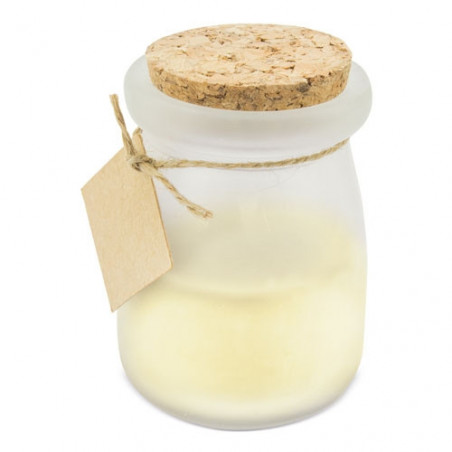 Vela aromática de coco com etiqueta personalizada de pomba para detalhes de convidados