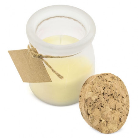 Vela aromática de coco com etiqueta personalizada de pomba para detalhes de convidados
