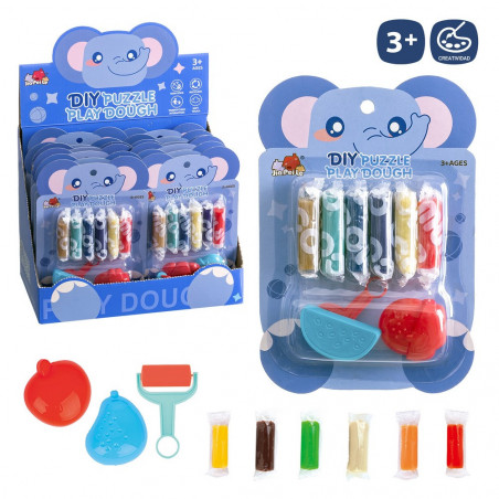 Argila colorida com ferramentas desenho de elefante combinando com mochila infantil e saco de doces