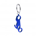 Chaveiro abridor em forma de moto azul em bolsa com adesivo personalizado de casamento