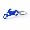 Chaveiro abridor em forma de moto azul em bolsa com adesivo personalizado de casamento