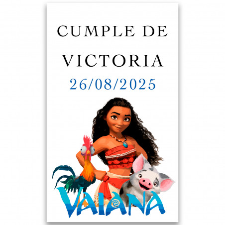 Adesivo personalizado Vaiana com Hei Hei e Pua ideal para festas infantis 3x5cm