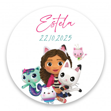 Adesivo Gabby Gato 5cm redondo personalizável