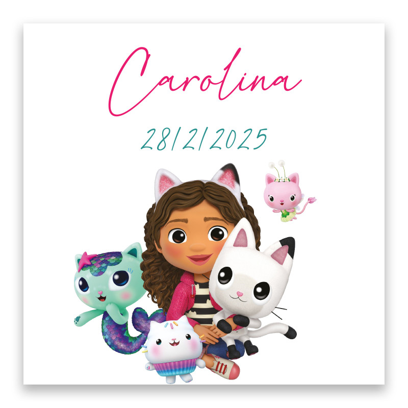 Adesivo quadrado personalizável gabby e os gatos 5x5cm