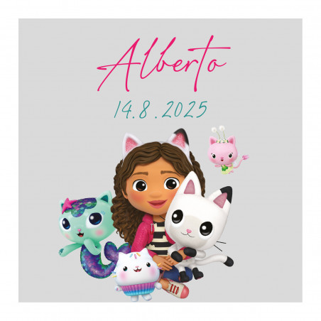 Adesivo gabby gato 5x5 fundo transparente personalizável