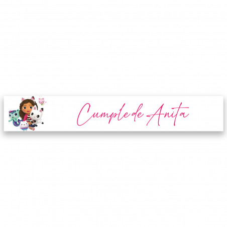 Adesivo gabby gato 5x1 retangular fundo branco personalizável