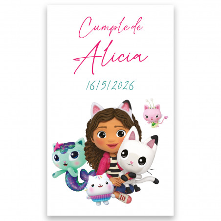 Adesivo gabby gato 3x5 retangular fundo branco personalizável