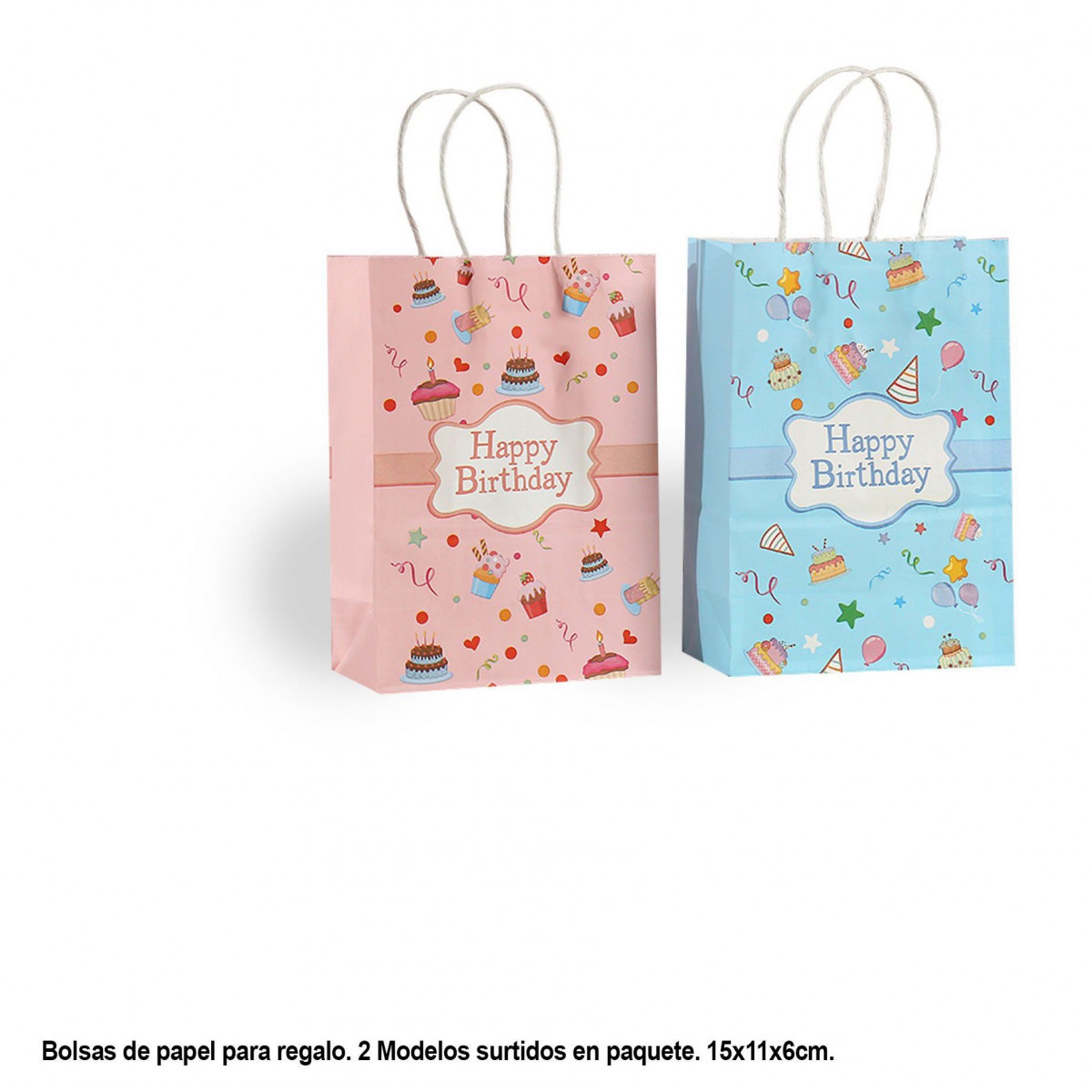 Bolsa feliz aniversário rosa azul 2 modelos pequena