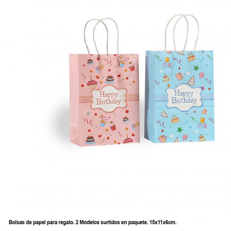 Bolsa feliz aniversário rosa azul 2 modelos pequena