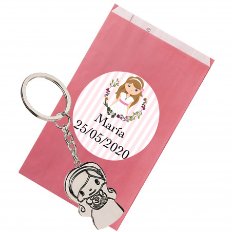 Chaveiro de Comunhão Menina com Bolsa kraft e Etiqueta Personalizada