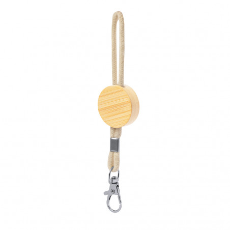 Chaveiro de bambu com cordão de algodão e adesivo para casamentos são os seguintes