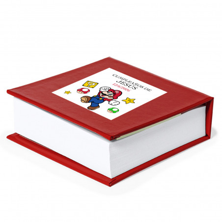 Bloco de notas vermelho com post it personalizado com adesivo de mario bros para presentear