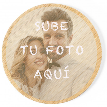 Bolsa rústica e espelho redondo de madeira com adesivo imagem personalizado