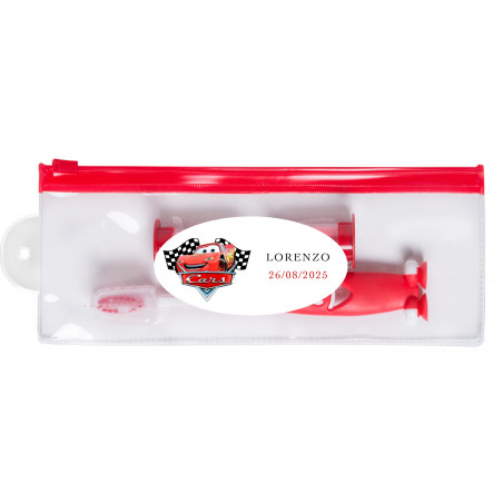Escova de dentes para crianças com ampulheta em estojo e adesivo personalizável de cars
