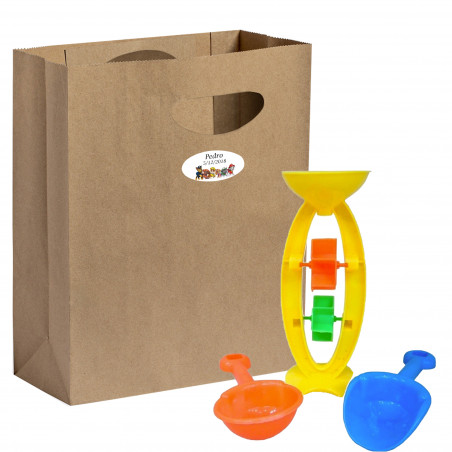 Conjunto de brinquedos de praia com bolsa kraft personalizada ideal para eventos