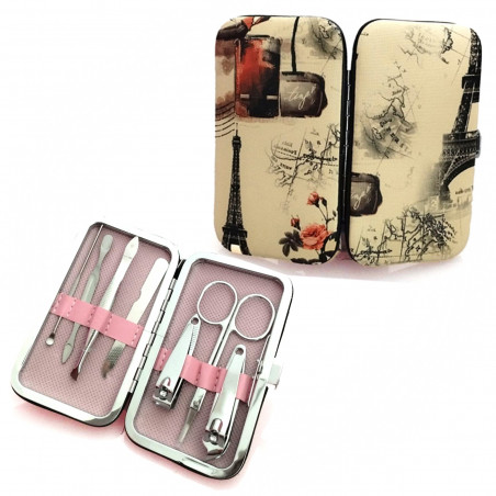 Conjunto de Manicure com Bolsa e Toalha em Forma de Flor apresentado em caixa com alça