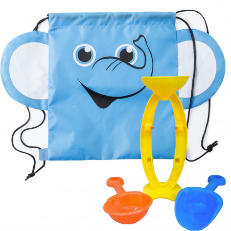 Conjunto de mochila infantil elefante com brinquedos de praia