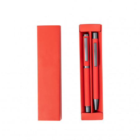 Caneta e roller em estojo vermelho com adesivo personalizável de cars