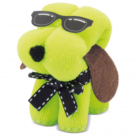 Toalha em forma de cachorrinho com óculos detalhe original para eventos