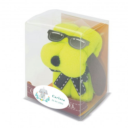 Toalha em forma de cachorrinho com óculos detalhe original para eventos