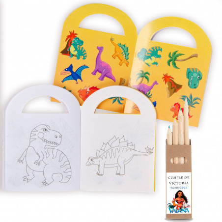 Conjunto de pintura e adesivos dinossauros detalhe personalizado coleção vaiana