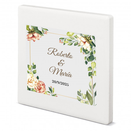 Imã de cerâmica personalizado com design floral detalhe elegante para convidados
