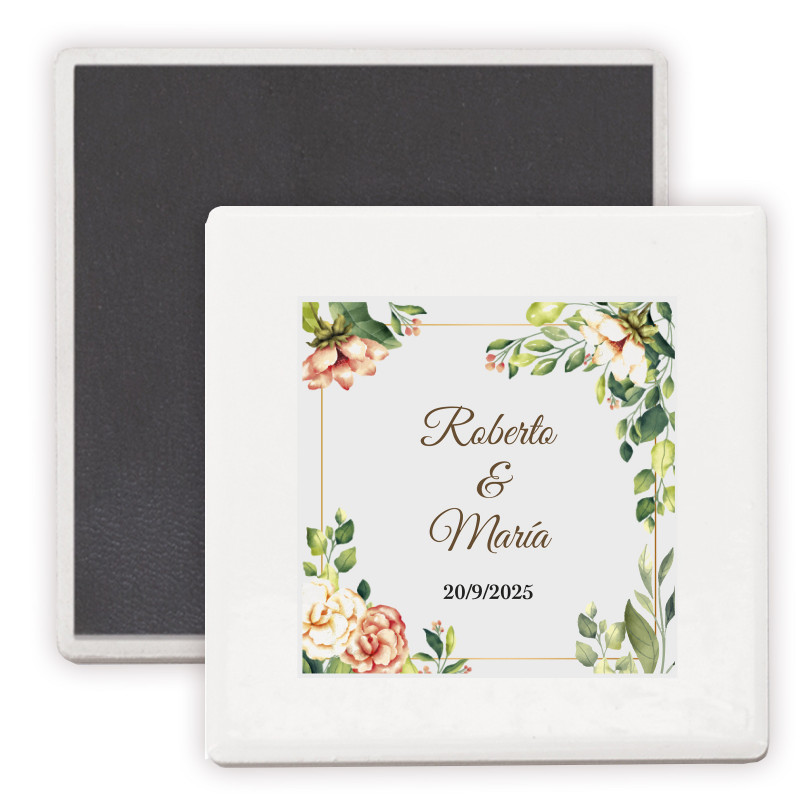 Imã de cerâmica personalizado com design floral detalhe elegante para convidados