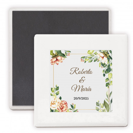 Imã de Cerâmica Personalizado com Design Floral Detalhe Elegante para Convidados