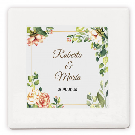 Imã de cerâmica personalizado com design floral detalhe elegante para convidados