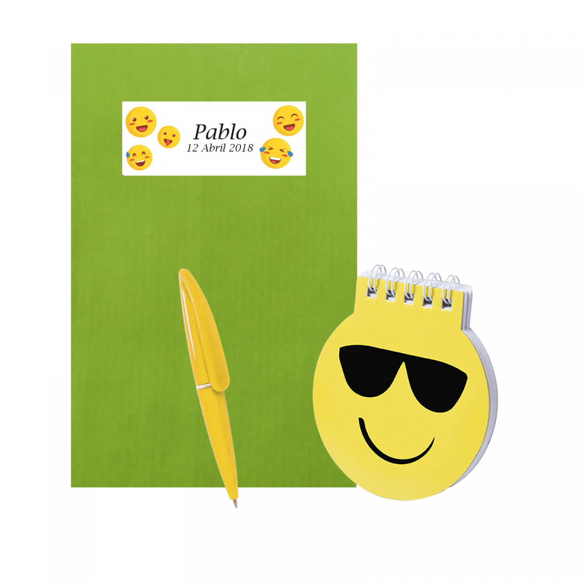 Caderno emoji com caneta e envelope kraft personalizado detalhe divertido para convidados