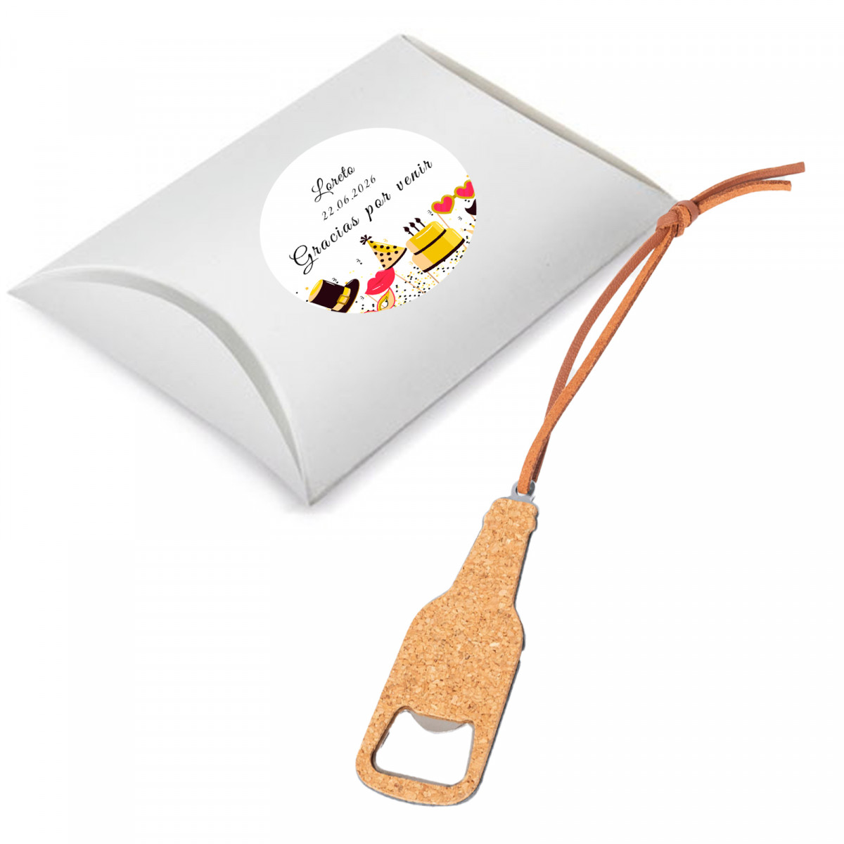 Abridor com forma de garrafa em caixa personalizada: detalhe original para eventos