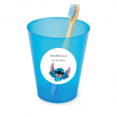 Escova de Dentes de Bambu e Copo Personalizado Coleção Stitch