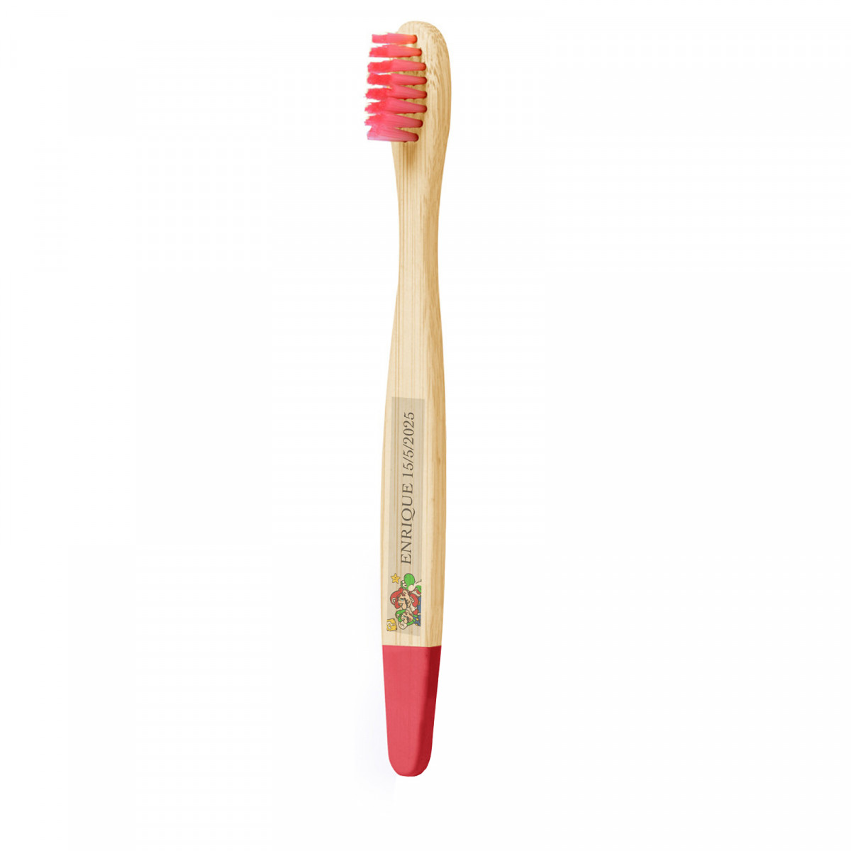 Escova de dentes de bambu personalizada com adesivo de mario bros