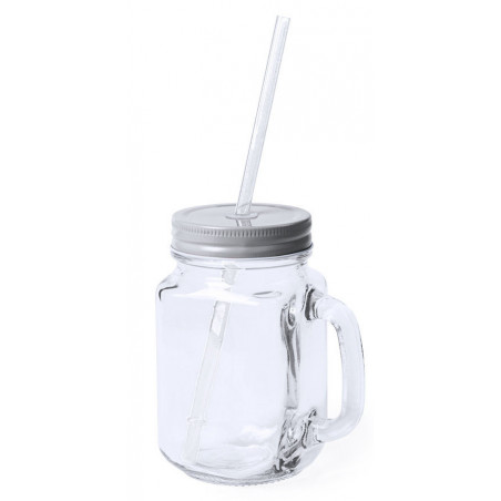 Jarra de cristal com alça canudo e adesivo personalizado lembrança de primeira comunhão