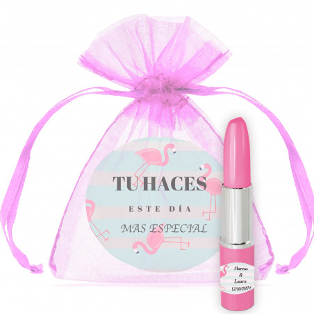 Espelho com frase de agradecimento e caneta batom com adesivo personalizado