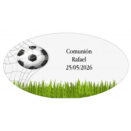 Chaveiro em forma de bola de futebol apresentado em envelope verde e adesivo com texto