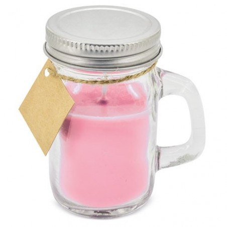 Vela aromática rosa com tampa personalizada para batizado