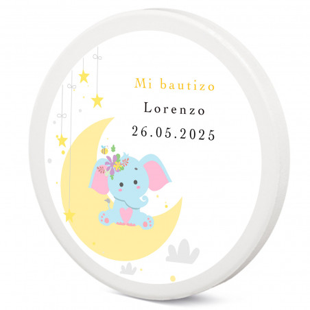 Imã de cerâmica personalizado para batizado com elefante na lua