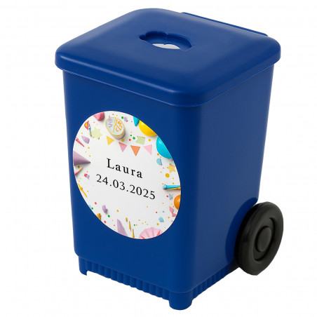 Lápis com formato de recipiente azul personalizado