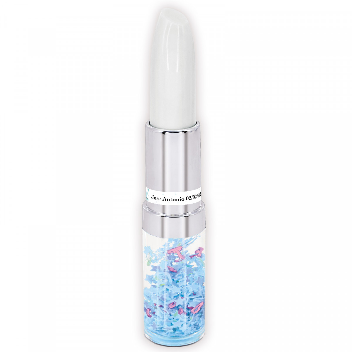 Caneta batom com adesivo para detalhes de batizado