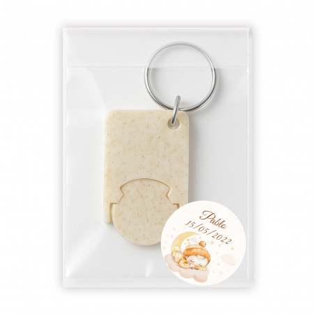 Chaveiro com moeda de cana-de-açúcar para batizado