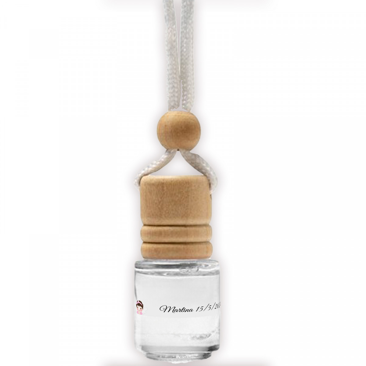 Ambientador personalizado para batizado de menina com cordão branco para pendurar