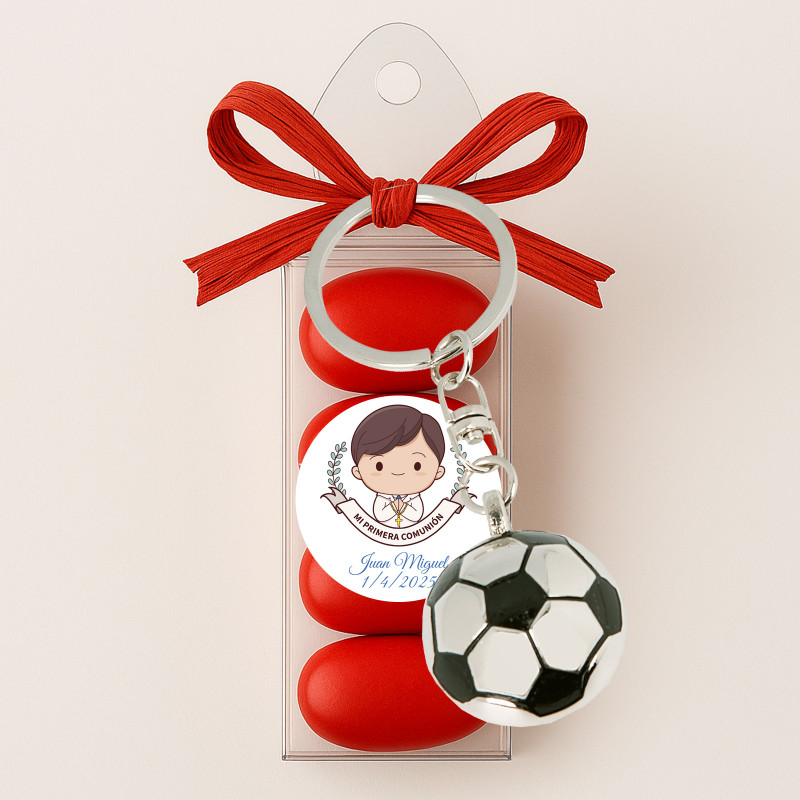 Chaveiro de futebol com acetato e amêndoas personalizadas para meninos