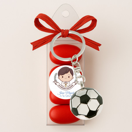 Chaveiro de futebol com acetato e amêndoas personalizadas para meninos